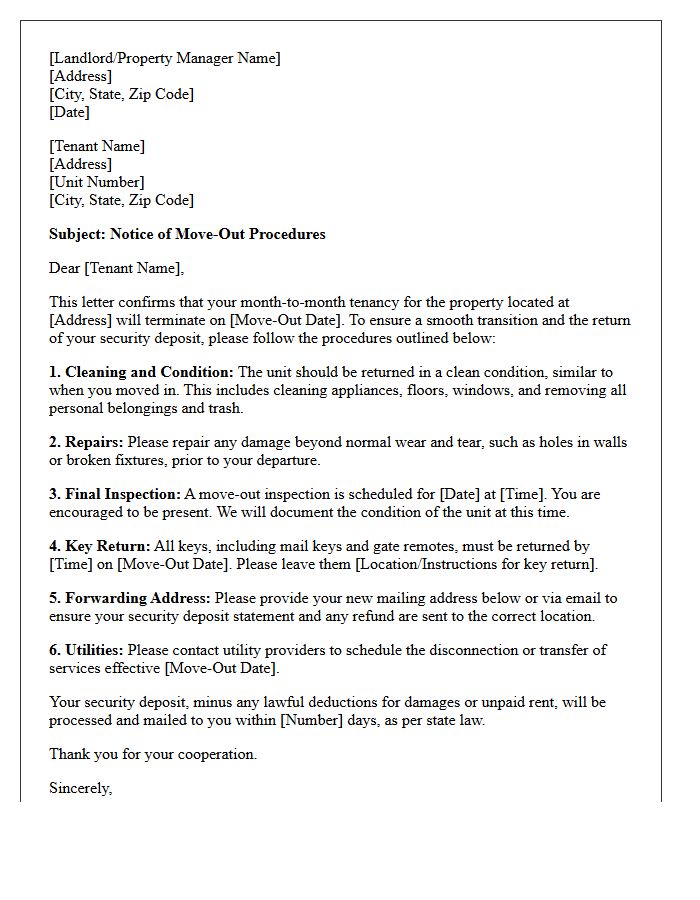 Month-to-Month Tenancy Move-Out Procedure Letter