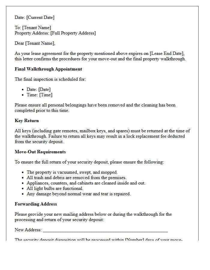 Final Property Walkthrough and Move-Out Letter