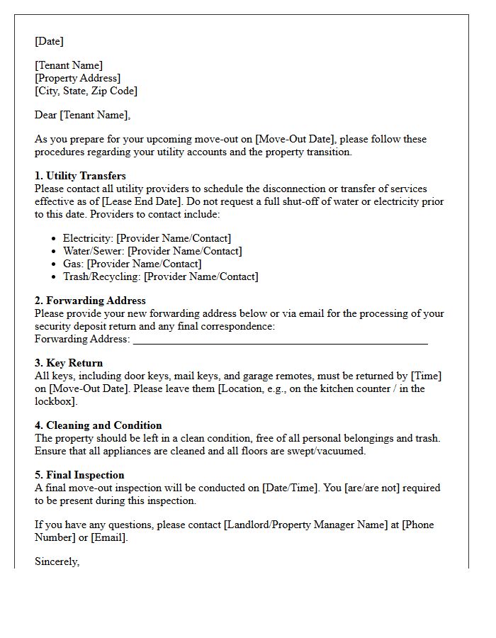 Utility Transfer and Move-Out Procedure Letter