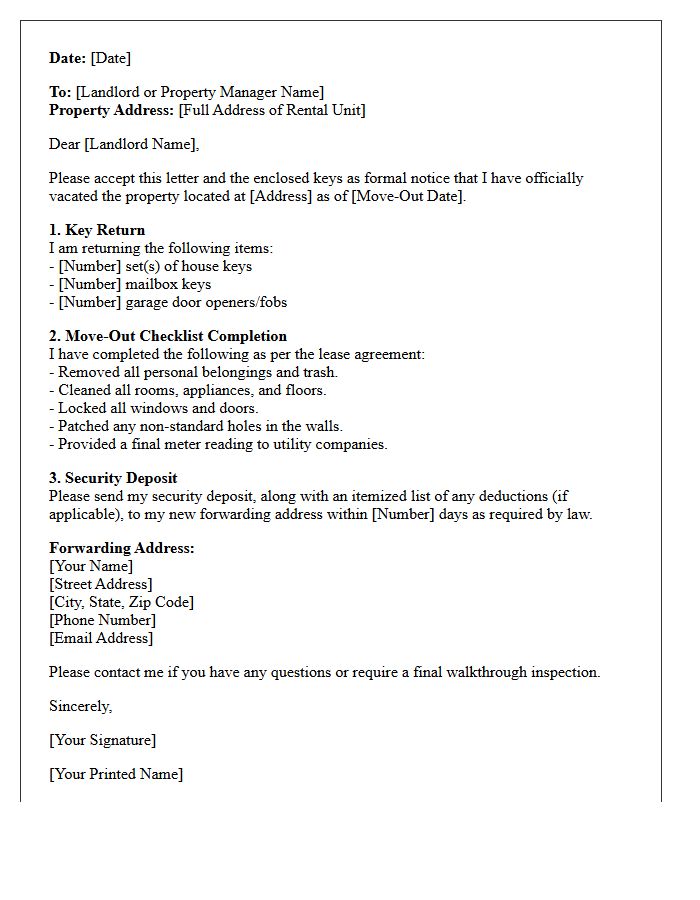 Key Return and Final Move-Out Checklist Letter