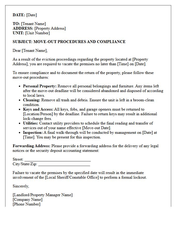Eviction Compliance Move-Out Procedure Letter