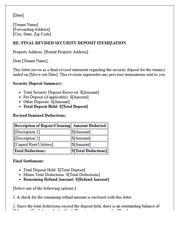 Final Revised Security Deposit Itemization Letter