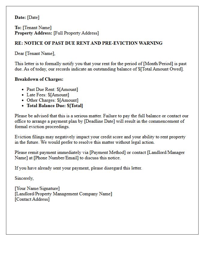 Past Due Rent Pre-Eviction Warning Letter