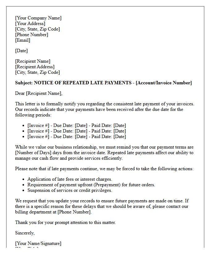 Repeated Late Payment Notice Letter