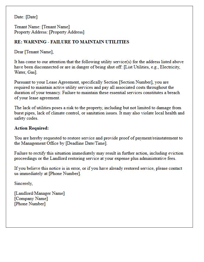 Failure To Maintain Utilities Warning Letter