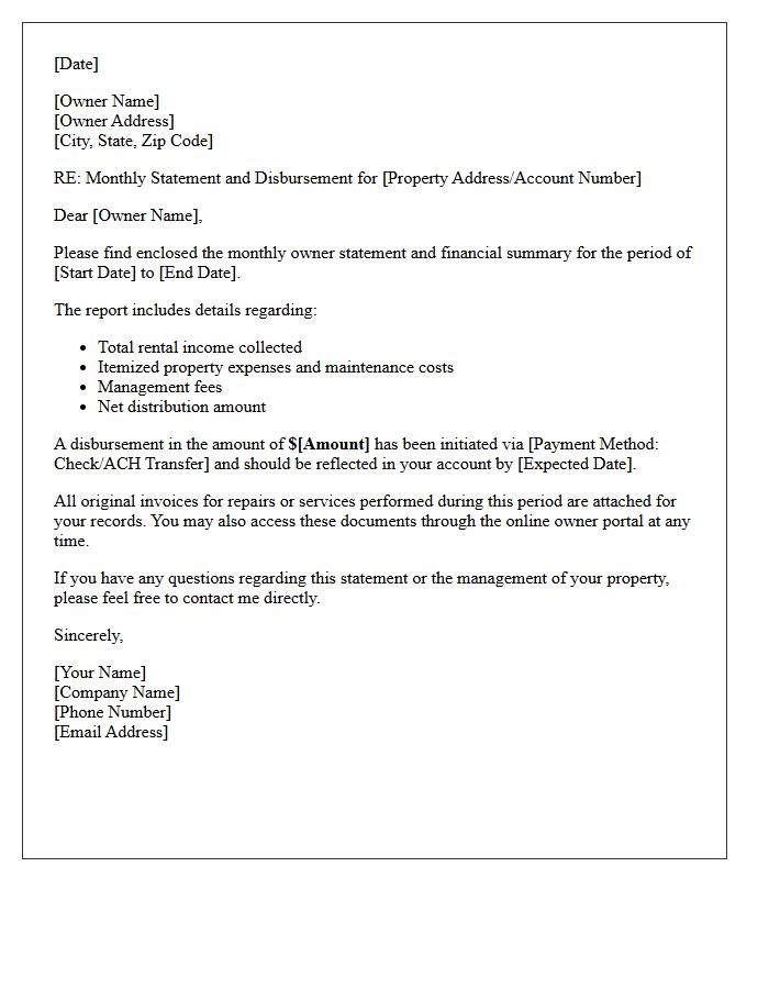 Monthly Owner Statement And Disbursements Letter