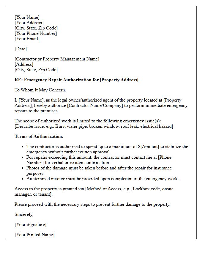 Emergency Property Repair Authorization Letter