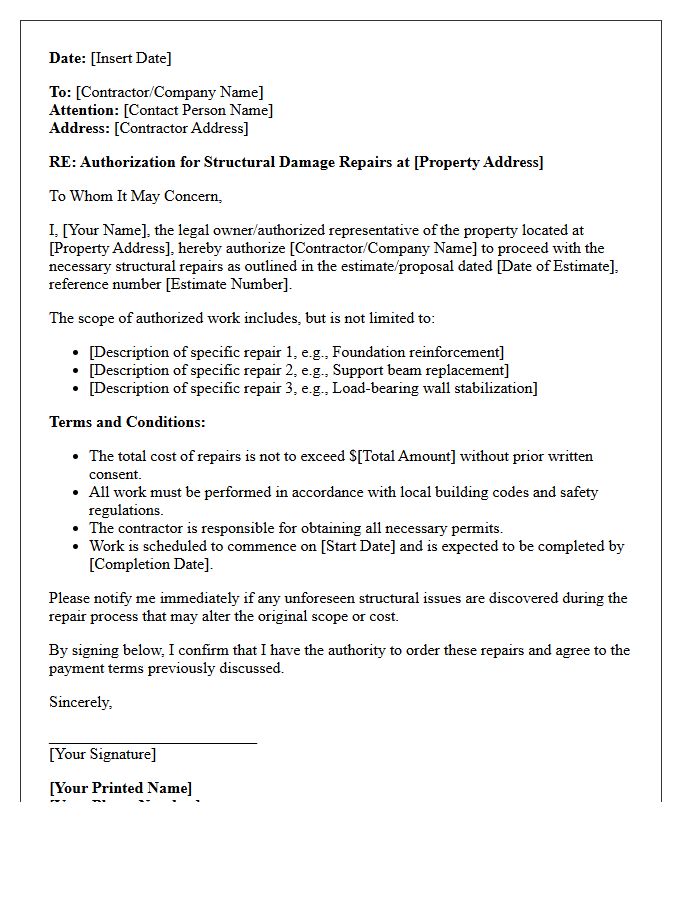 Structural Damage Repair Authorization Letter