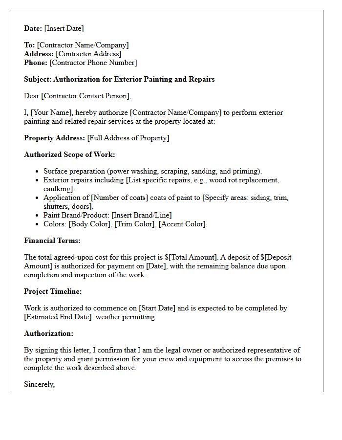 Exterior Painting Repair Authorization Letter