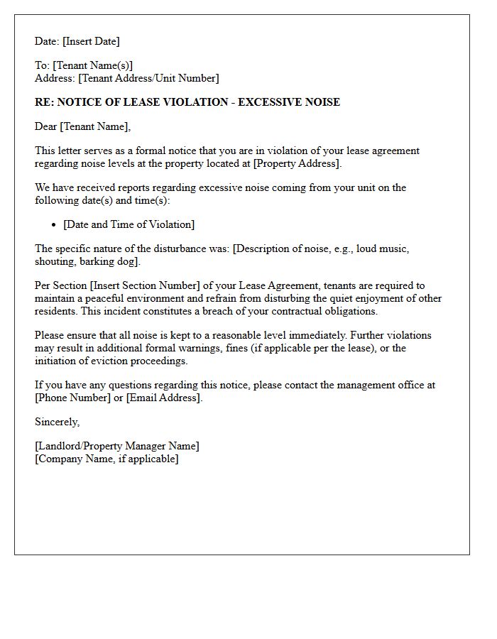 Lease Agreement Noise Violation Letter