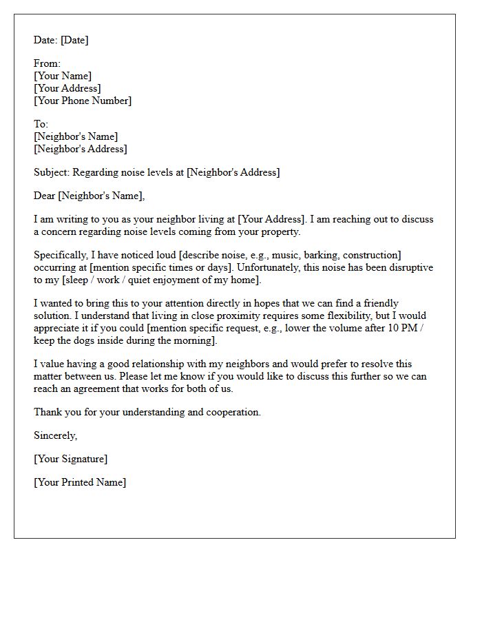 Neighbor Noise Dispute Resolution Letter