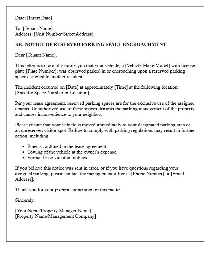 Tenant Reserved Space Encroachment Letter