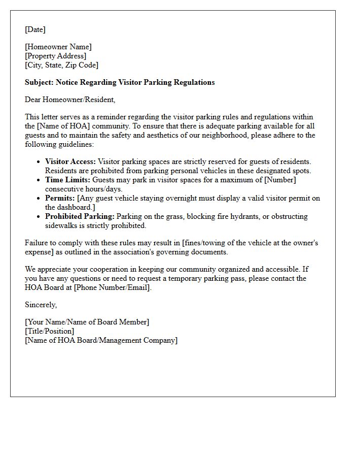 Homeowner Association Visitor Parking Letter