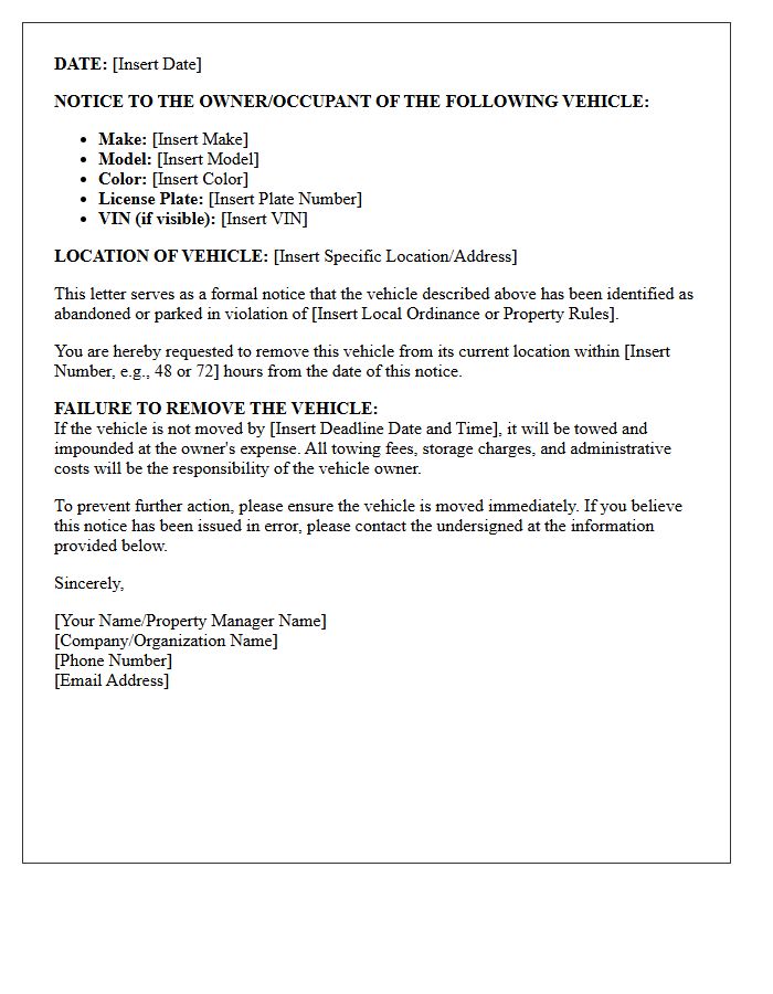 Abandoned Vehicle Removal Notice Letter