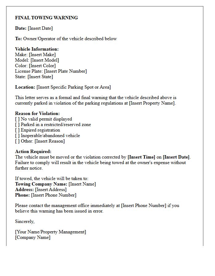 Final Towing Warning Parking Letter