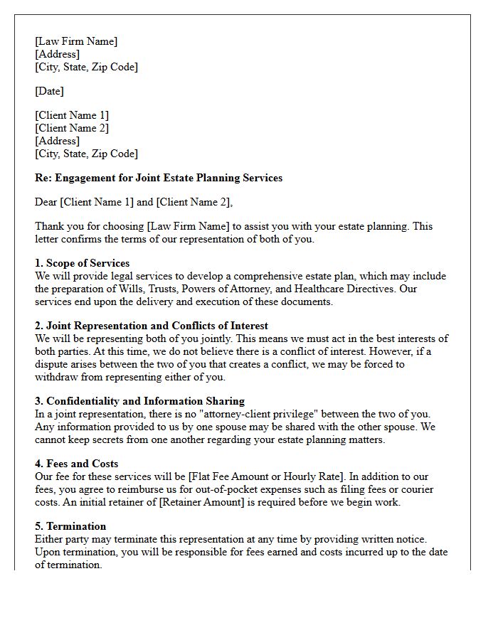 Joint Spousal Estate Planning Engagement Letter