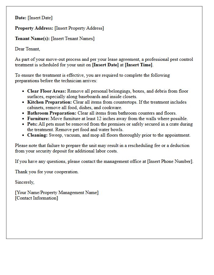Move-Out Property Pest Control Preparation Letter