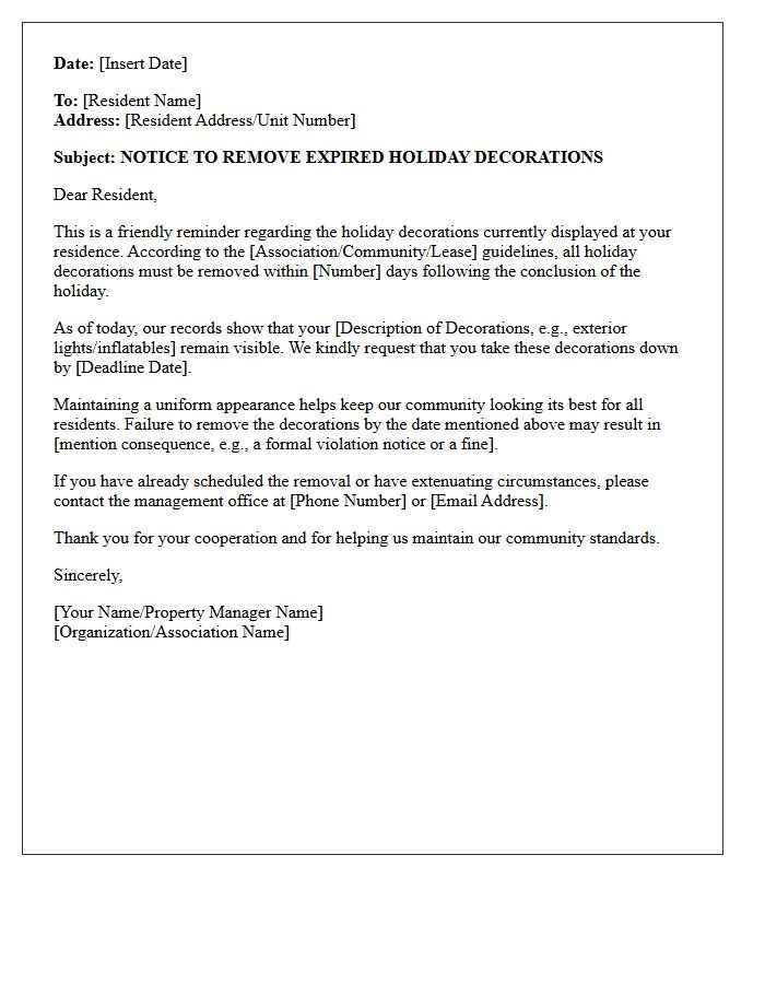 Expired Holiday Decoration Removal Warning Letter