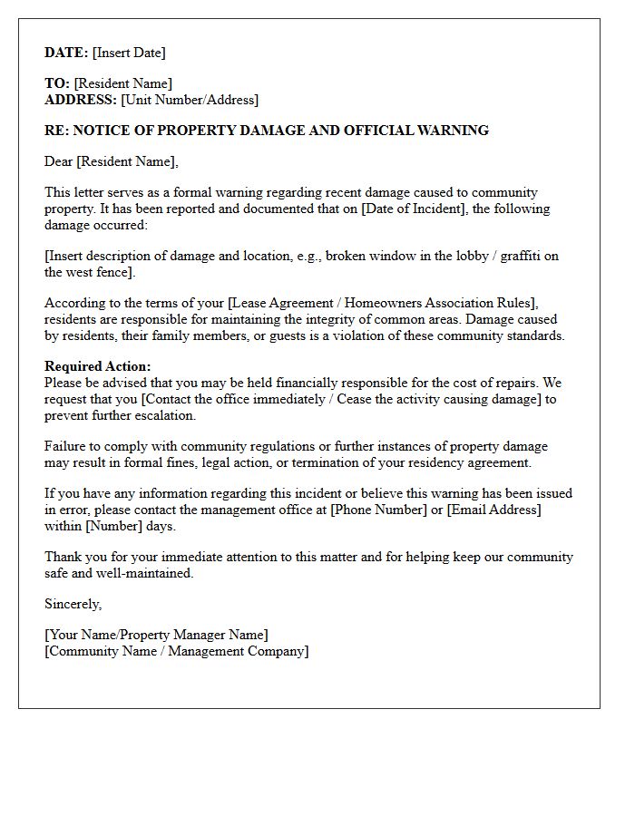 Community Property Damage Warning Letter