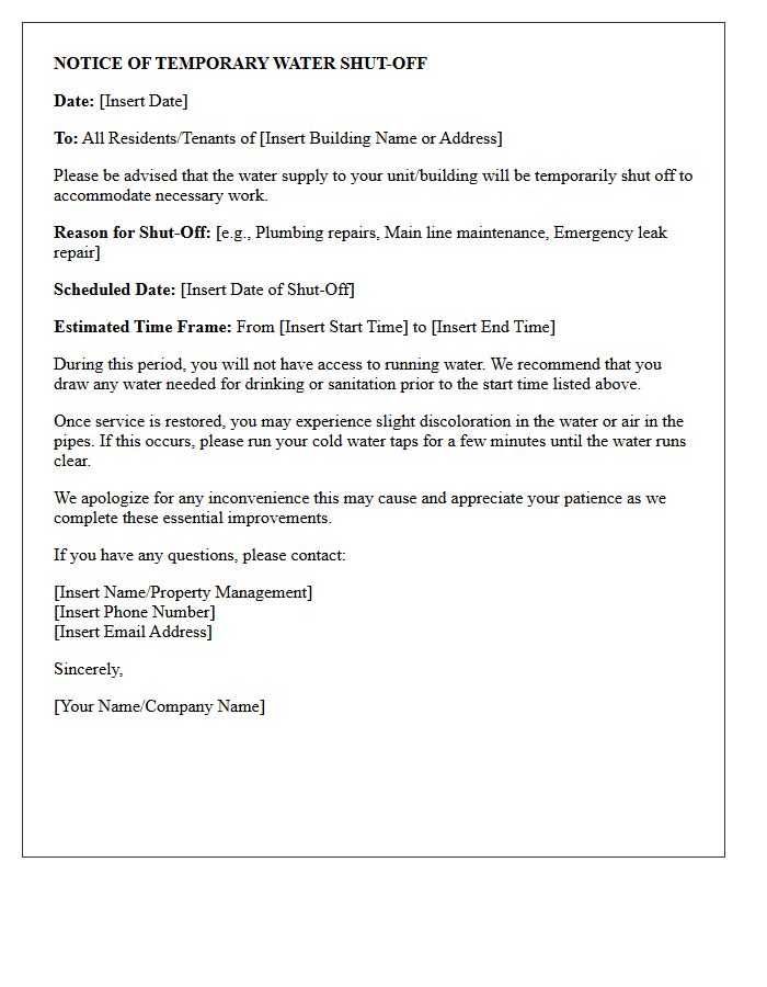 Notice Of Temporary Water Utility Shut-Off Letter