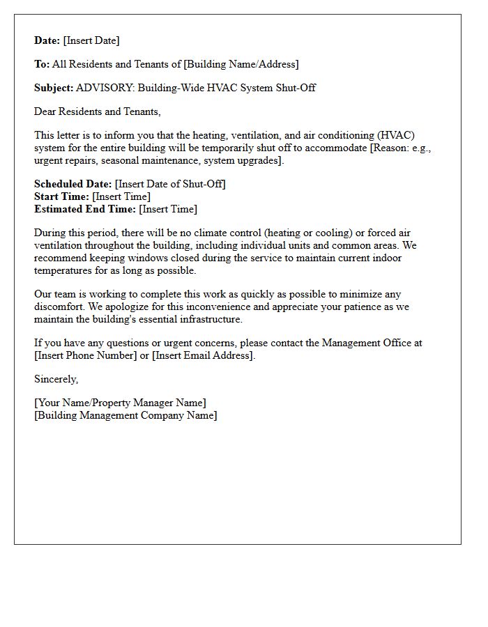 Building-Wide HVAC System Shut-Off Advisory Letter