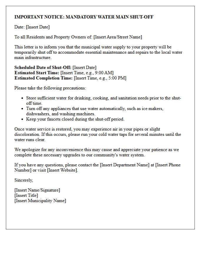 Mandatory Municipal Water Main Shut-Off Letter