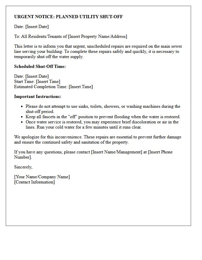 Urgent Sewer Line Repair Utility Shut-Off Letter