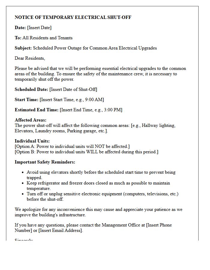 Common Area Electrical Upgrade Shut-Off Letter