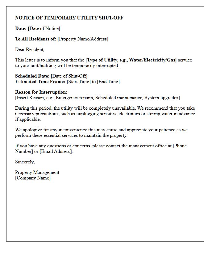 Property Management Notice Of Utility Shut-Off Letter