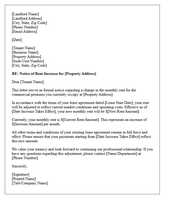 Commercial Property Rent Increase Letter