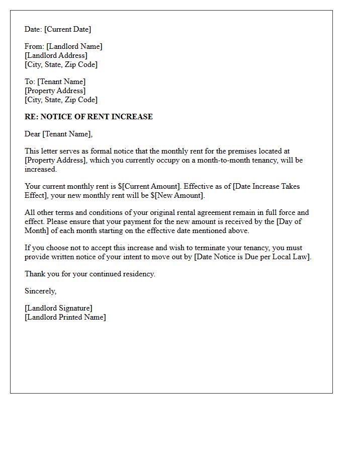 Month-To-Month Tenancy Rent Increase Letter