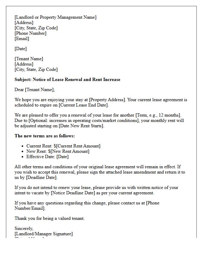 Annual Lease Renewal Rent Increase Letter