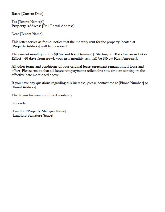 Sixty-Day Notice Of Rent Increase Letter