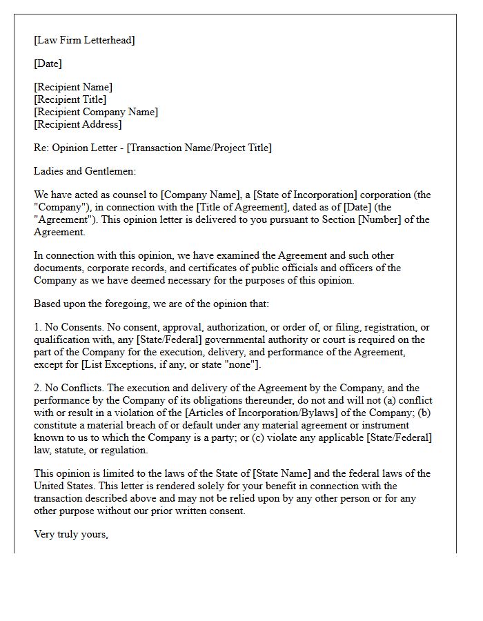 No Conflicts or Consents Opinion Letter