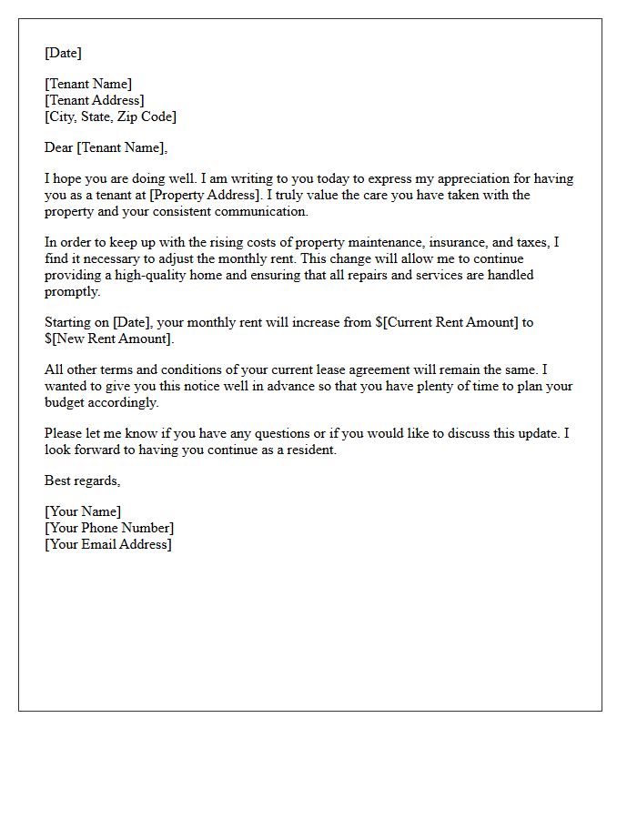 Friendly Tone Rent Increase Notice Letter