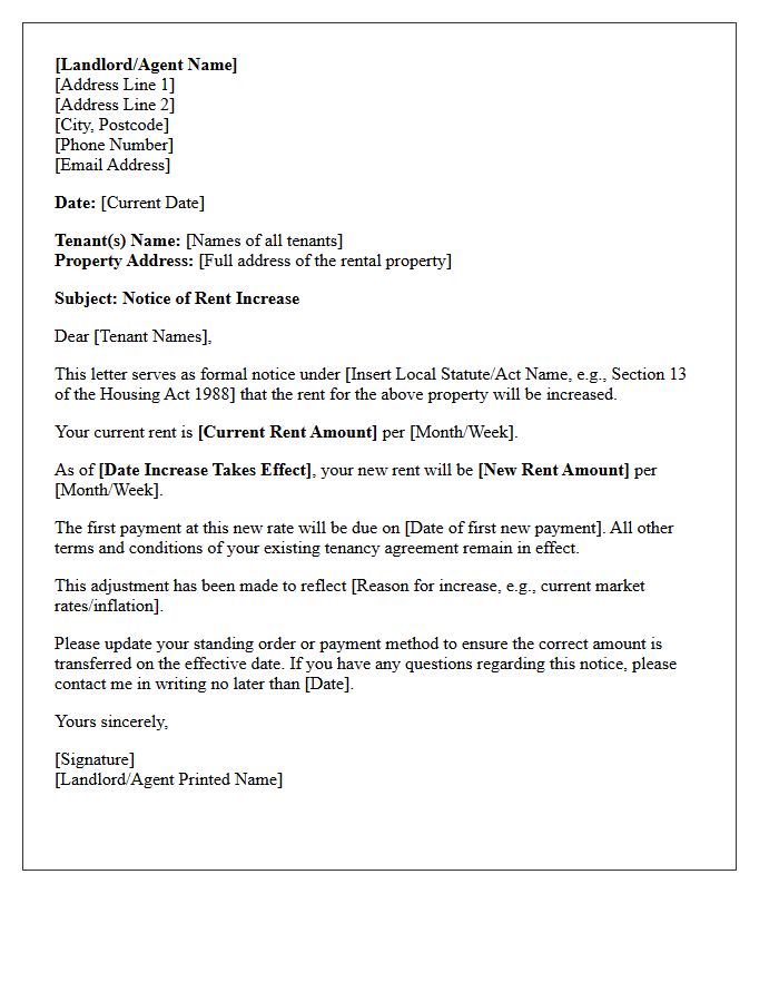 Formal Statutory Rent Increase Letter
