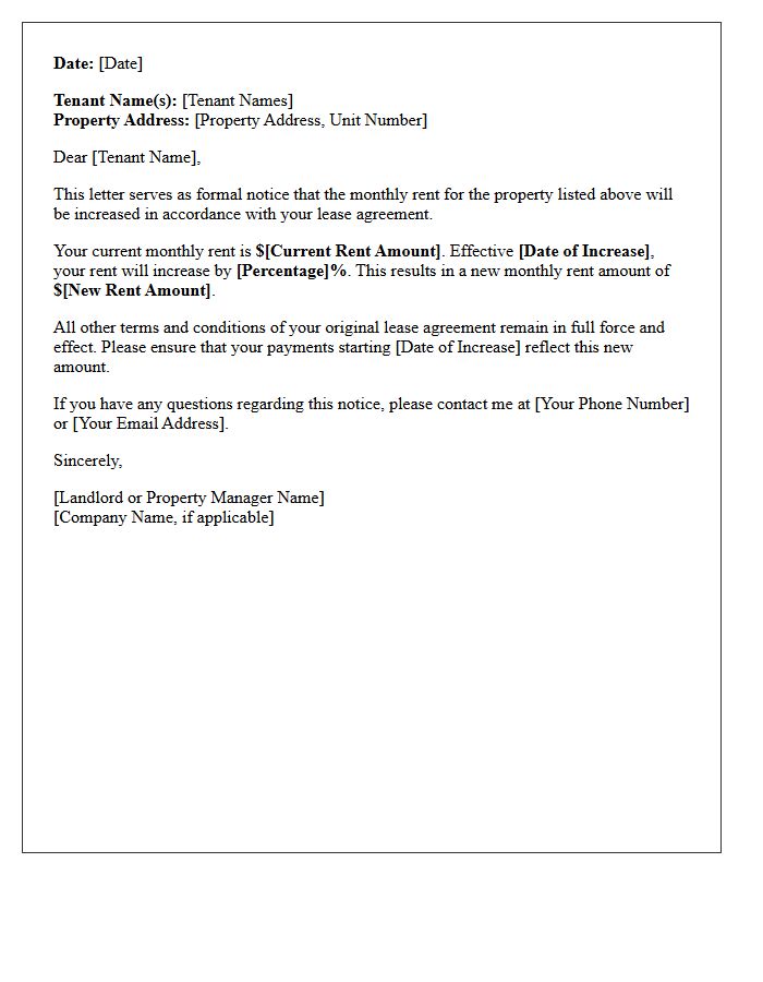 Fixed Percentage Rent Increase Letter