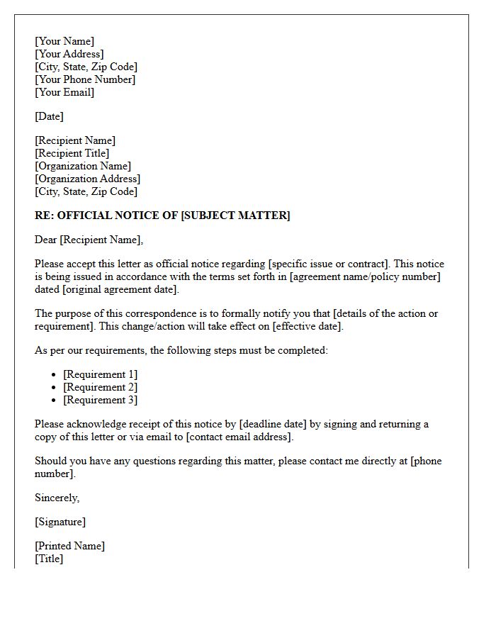 Date of the Official Notice Letter