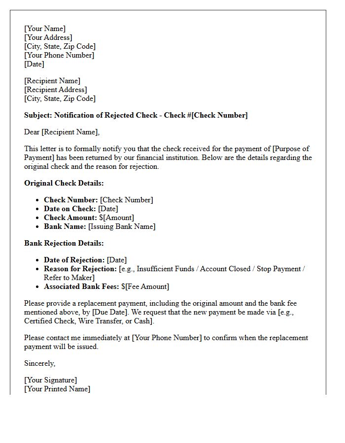 Details of the Original Check and Bank Rejection
