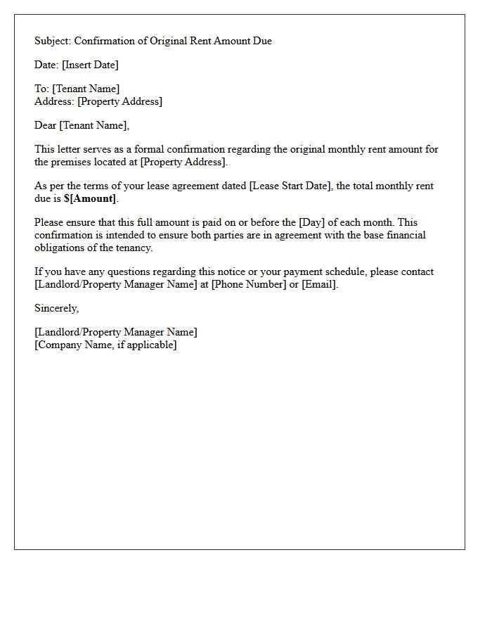 Confirmation of the Original Rent Amount Due