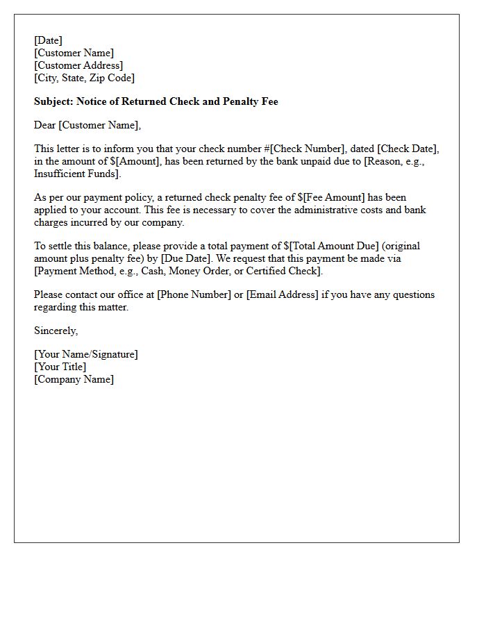 Application of the Returned Check Penalty Fee