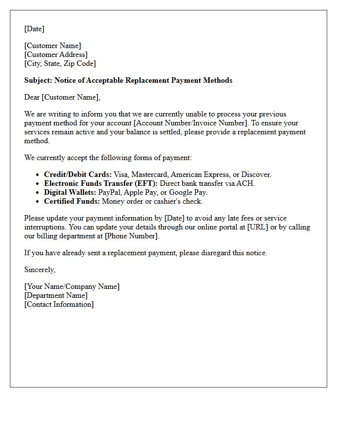 Acceptable Replacement Payment Methods