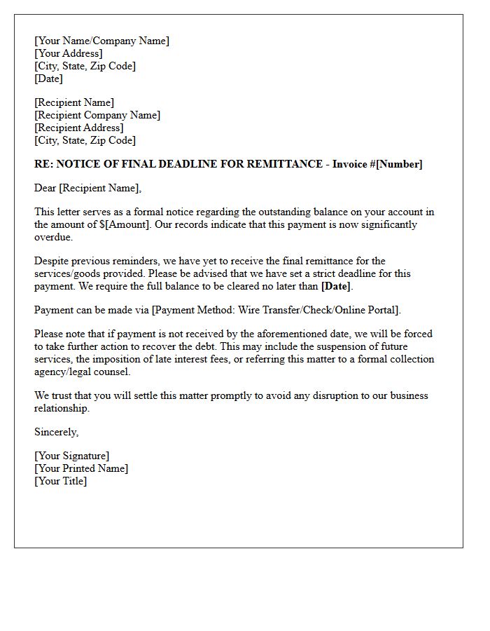 Strict Deadline for the Final Remittance