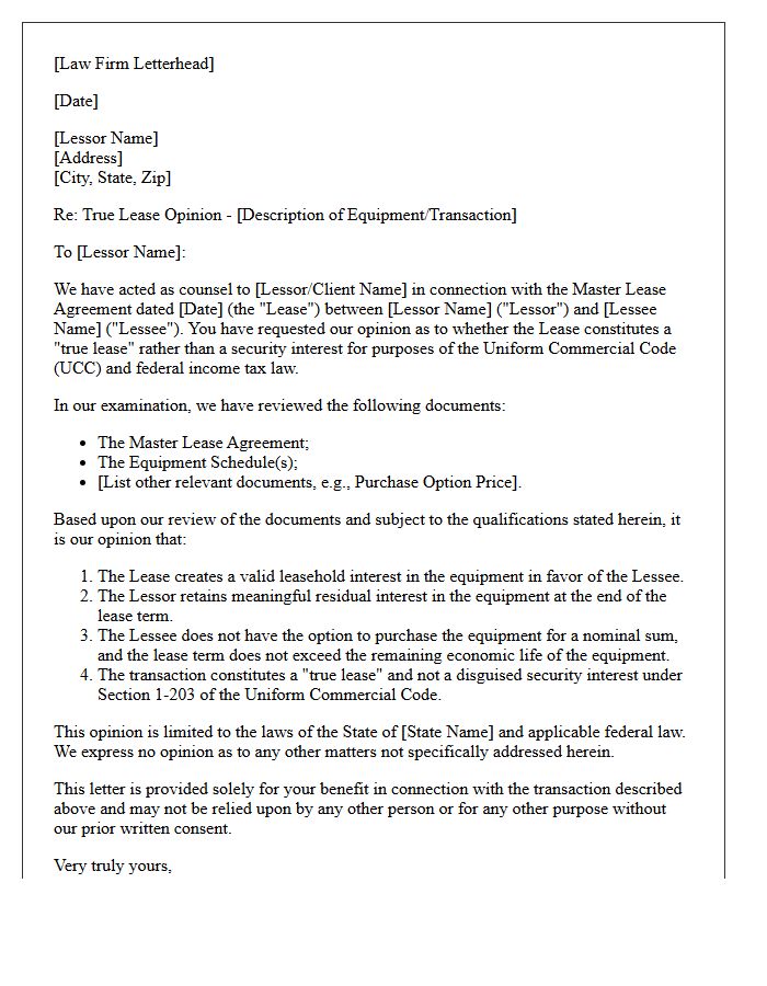 True Lease Opinion Letter