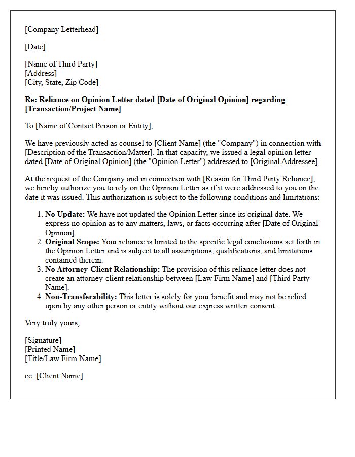 Third-Party Reliance Opinion Letter