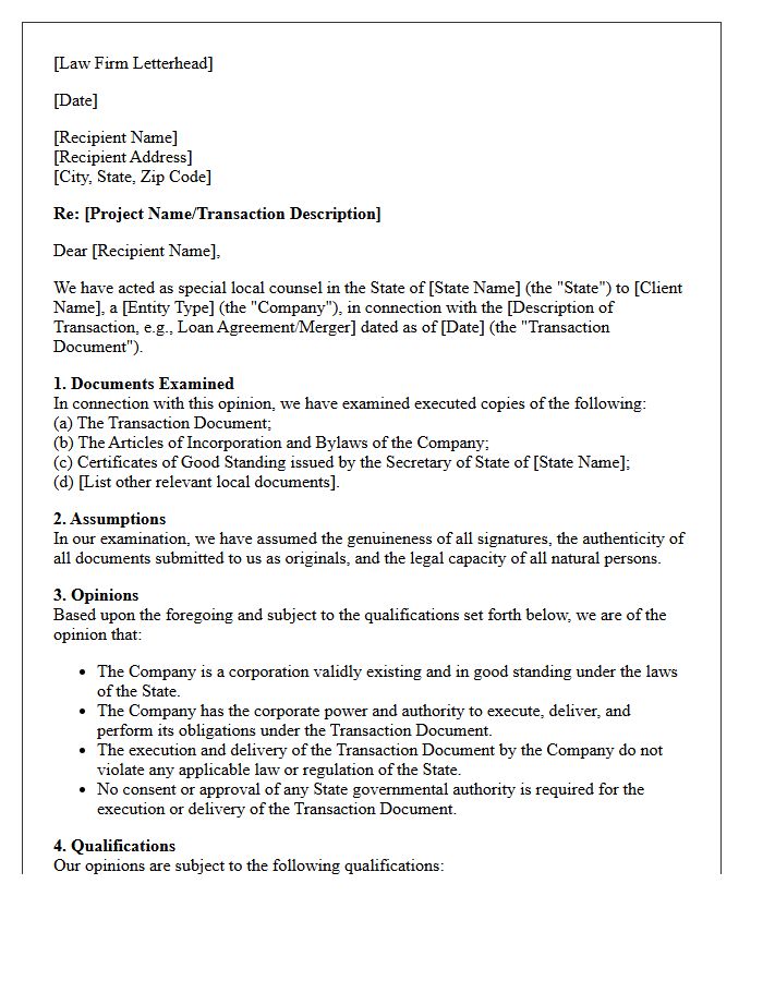 Local Counsel Opinion Letter