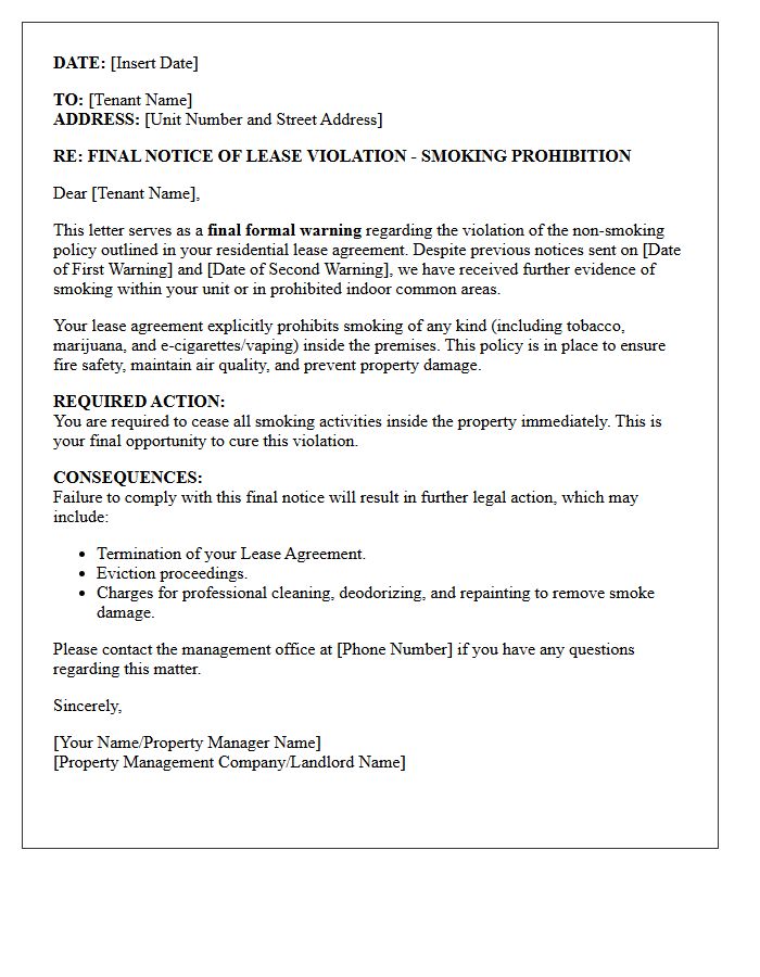 Final Violation Letter for Indoor Property Smoking