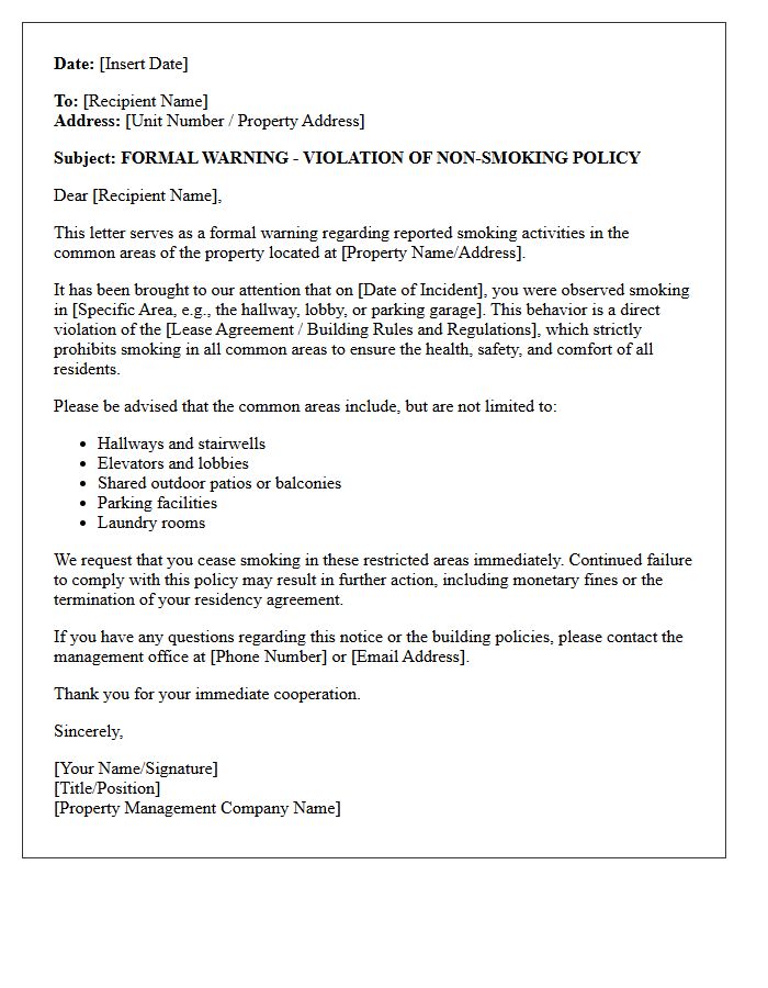 Formal Letter of Warning for Smoking in Common Real Estate Areas