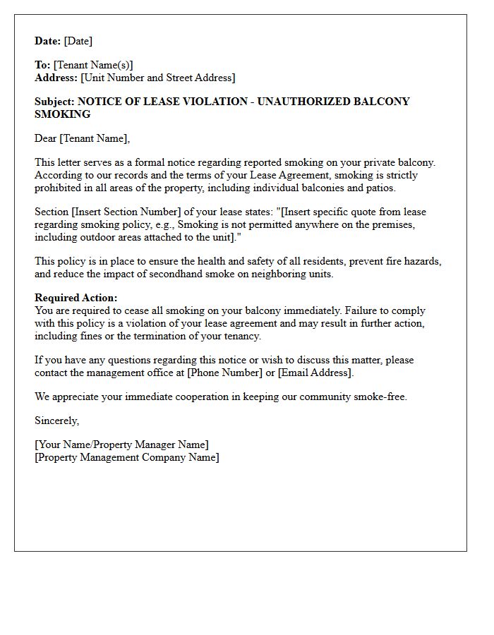 Property Management Letter for Unauthorized Balcony Smoking