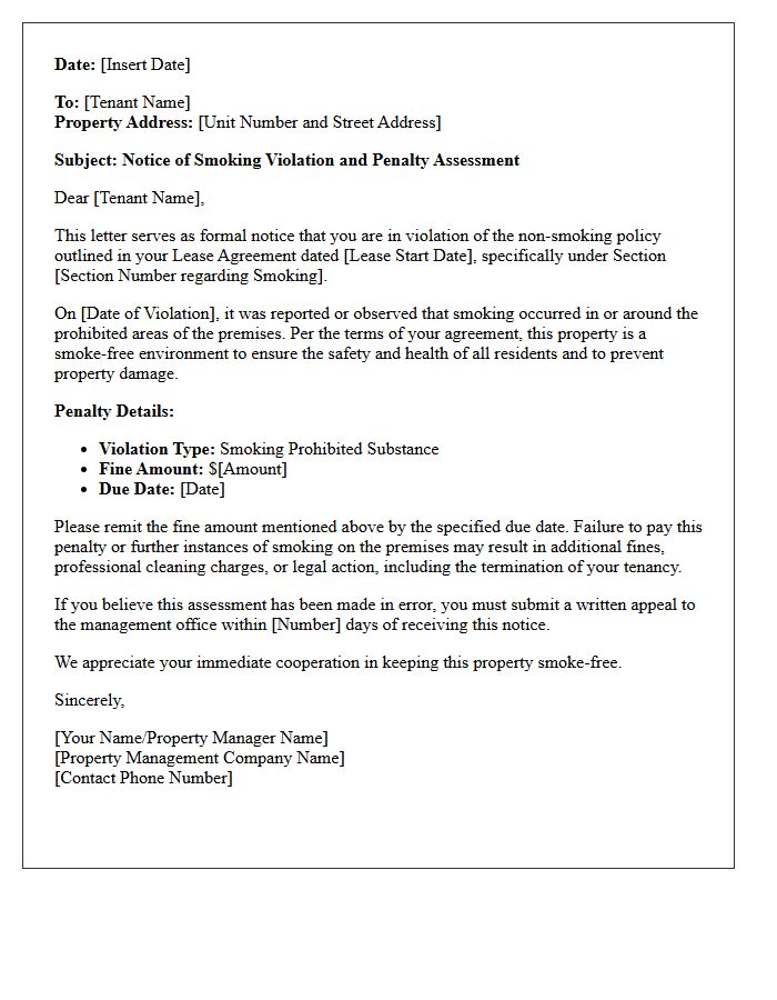 Penalty Assessment Letter for Real Estate Smoking Violation